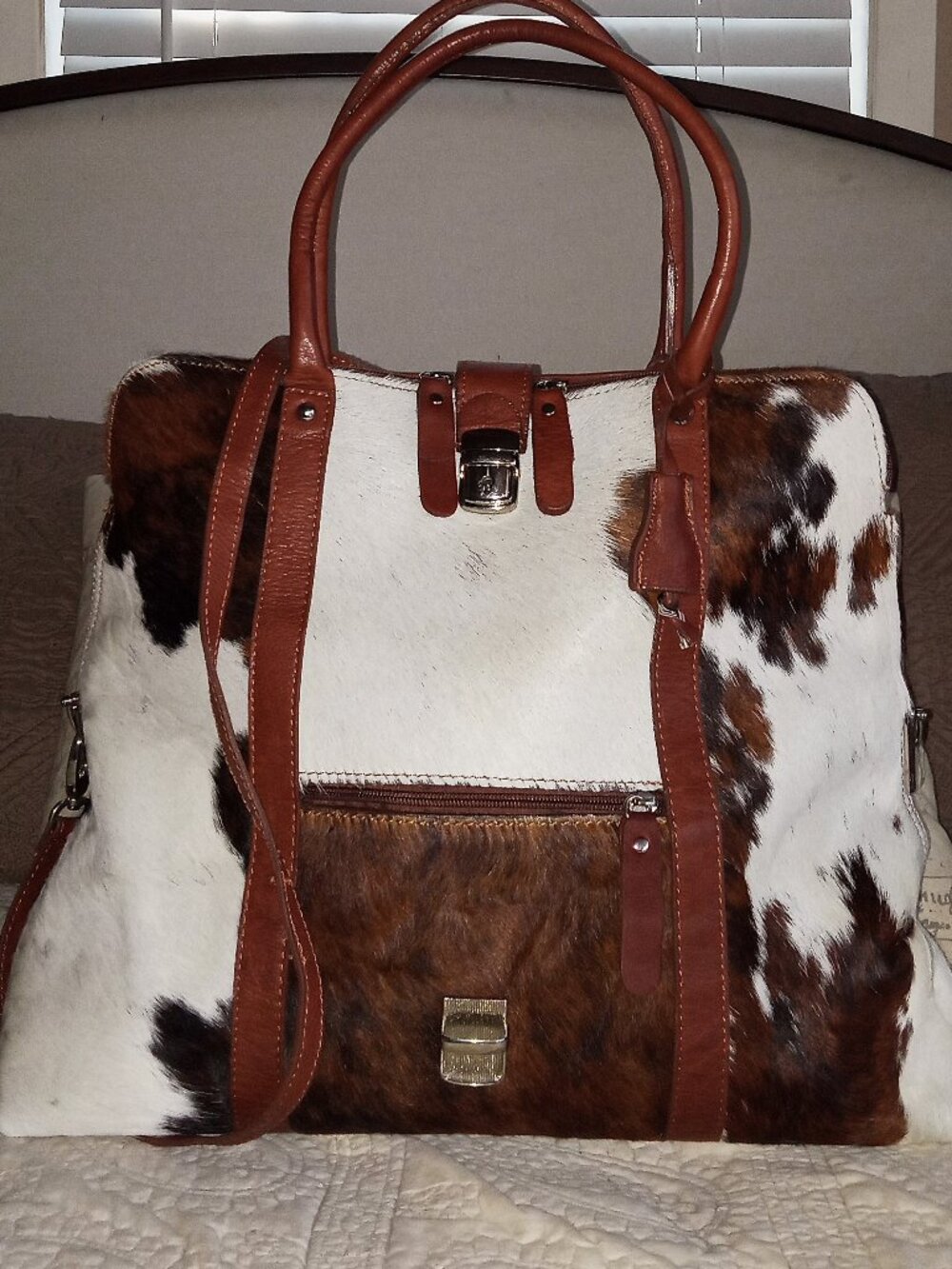 Borse in Pelle Italy Large Cow Hair on Hide Convertible Leather Bag